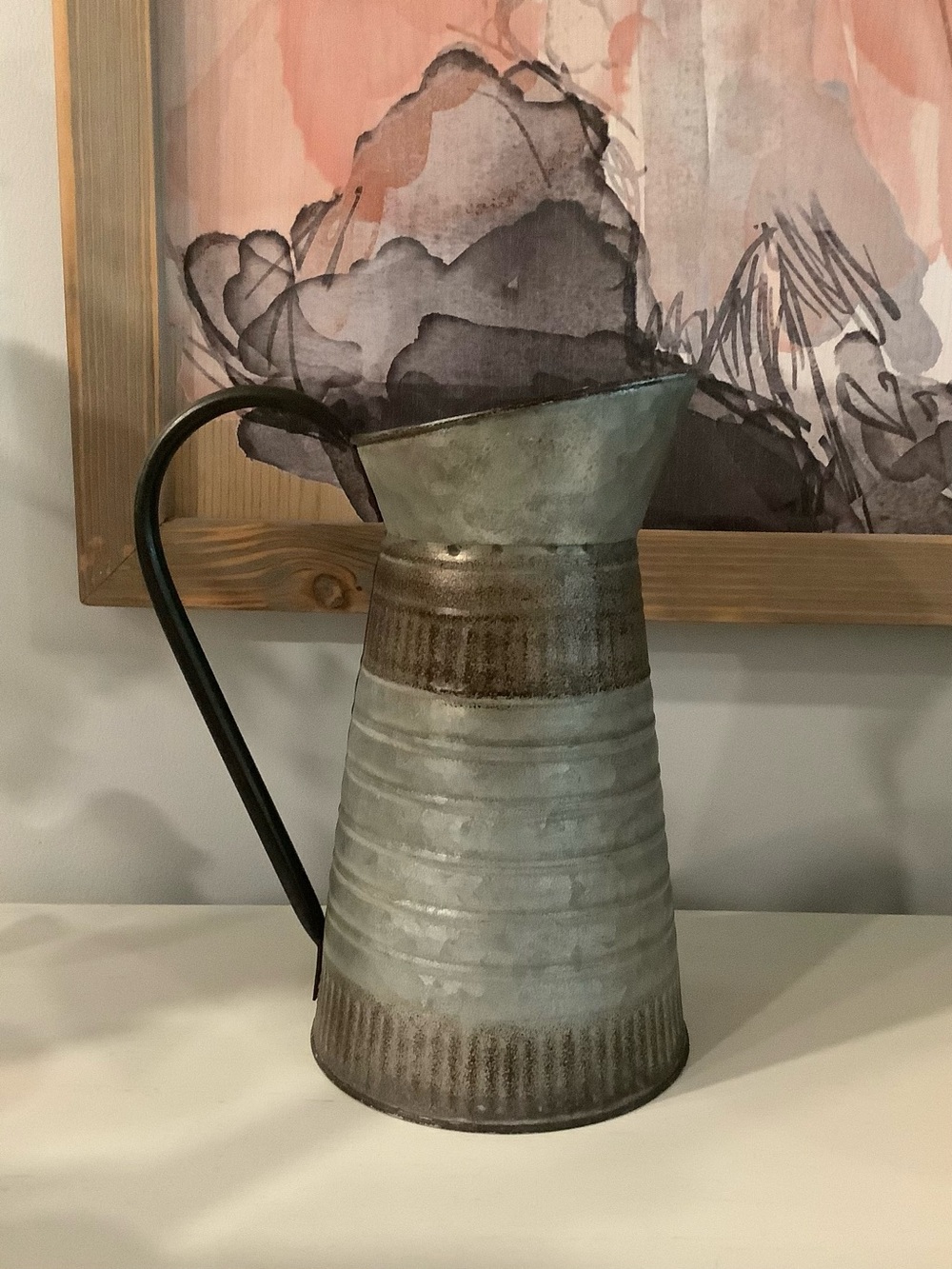 Rustic Vintage Metal Pitcher Vase - Two-Tone Gray and Brown